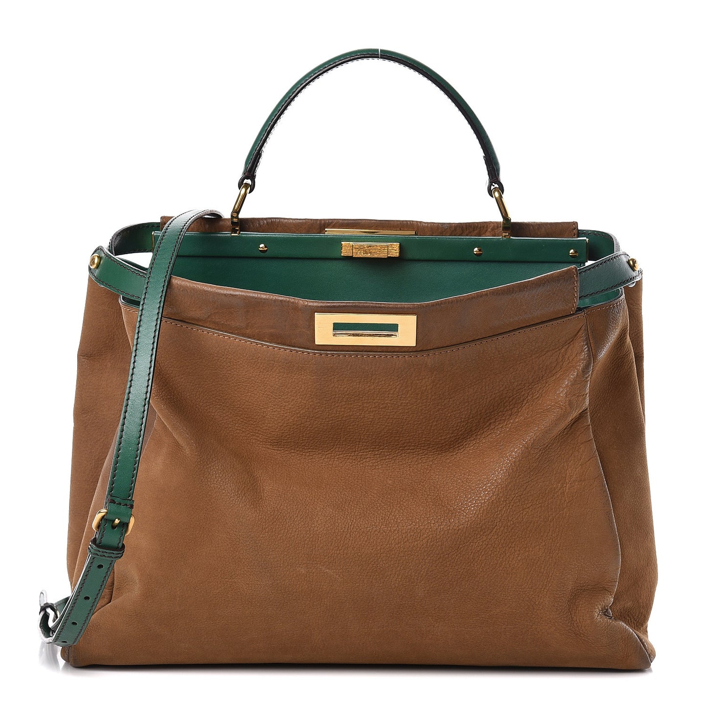 Buffalo Vitello Large Peekaboo Iconic Satchel Tobacco Verde