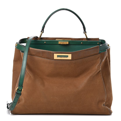 Fendi Buffalo Vitello Large Peekaboo Iconic Satchel Tobacco Verde 1 of 29