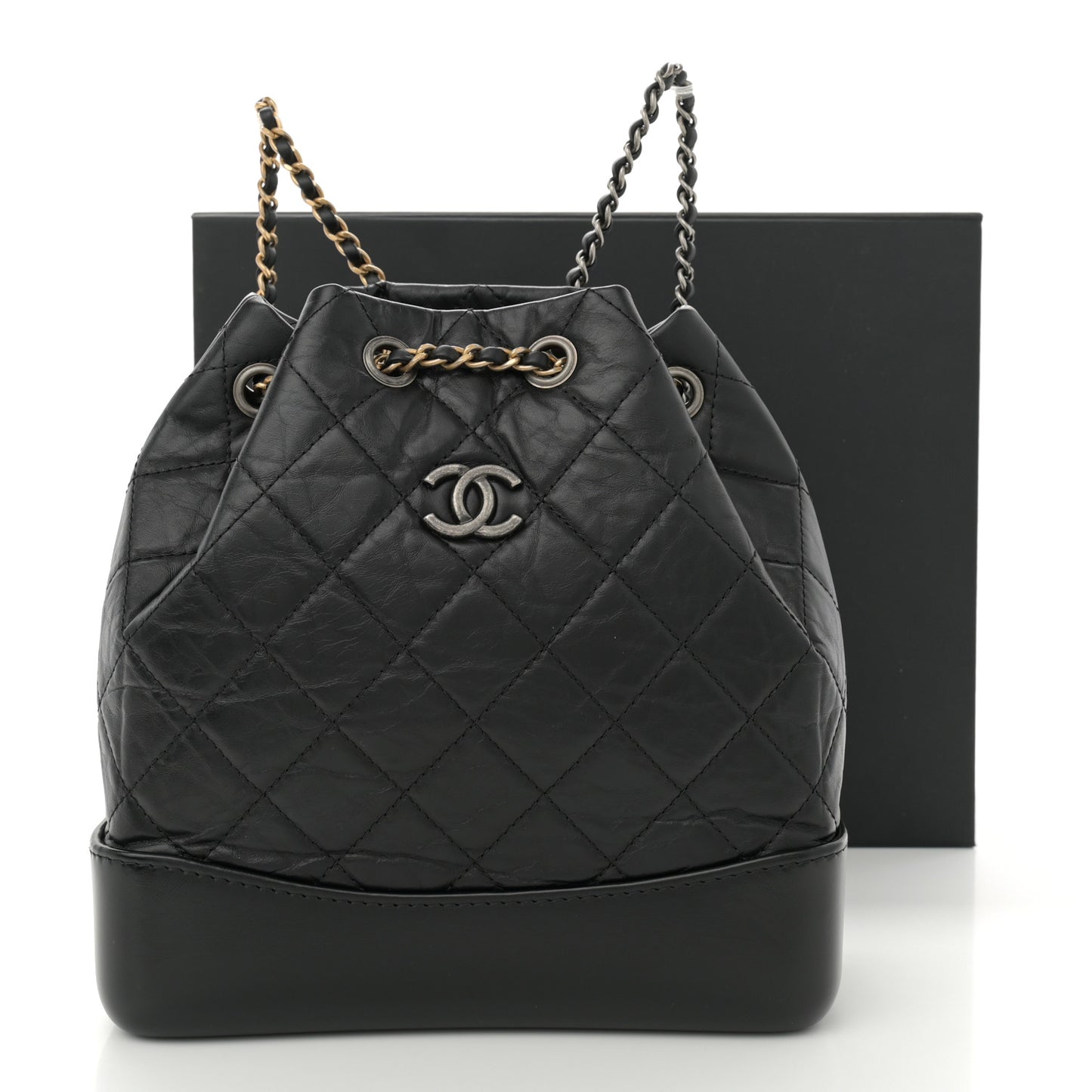 Aged Calfskin Quilted Small Gabrielle Backpack Black