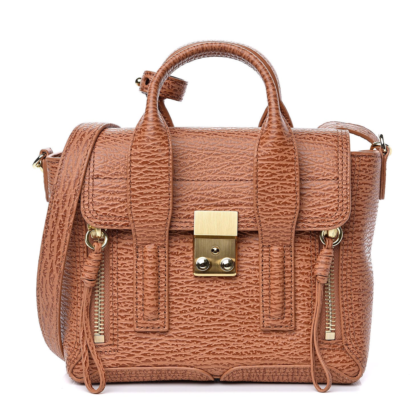 3.1 Shark Embossed Textured Calfskin Mini Pashli Satchel Caramel Cognac