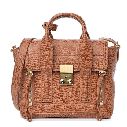 3.1 Phillip Lim 3.1 Shark Embossed Textured Calfskin Mini Pashli Satchel Caramel Cognac 1 of 9