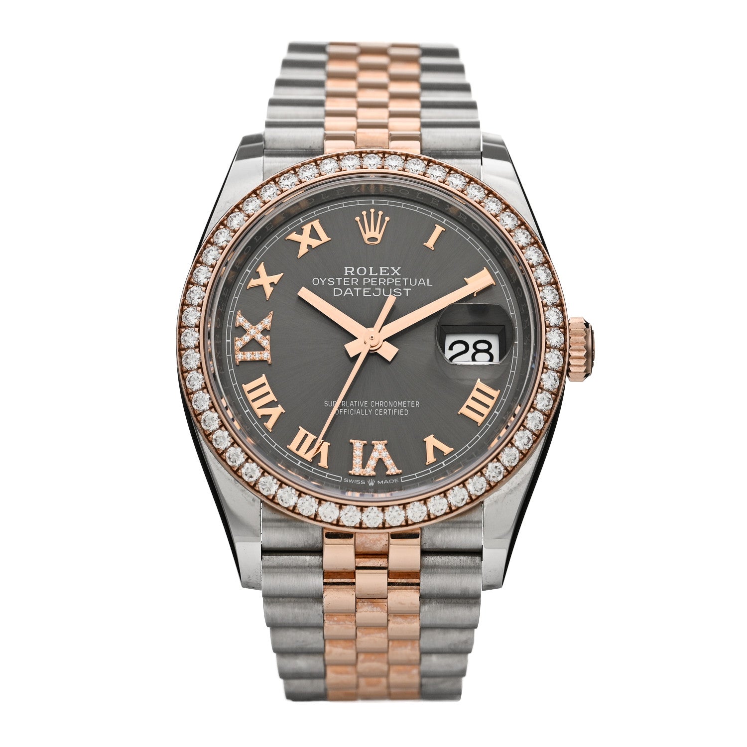 Rolex Stainless Steel 18K Everose Gold Diamond 36mm Oyster Perpetual Datejust Watch Rhodium Roman 126281RBR 1 of 4