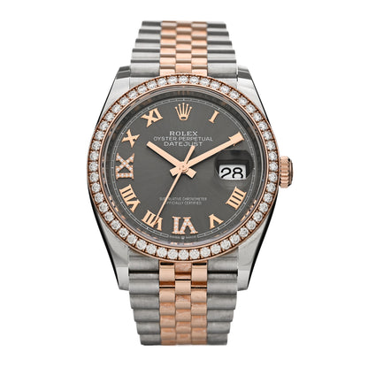 Rolex Stainless Steel 18K Everose Gold Diamond 36mm Oyster Perpetual Datejust Watch Rhodium Roman 126281RBR 1 of 4