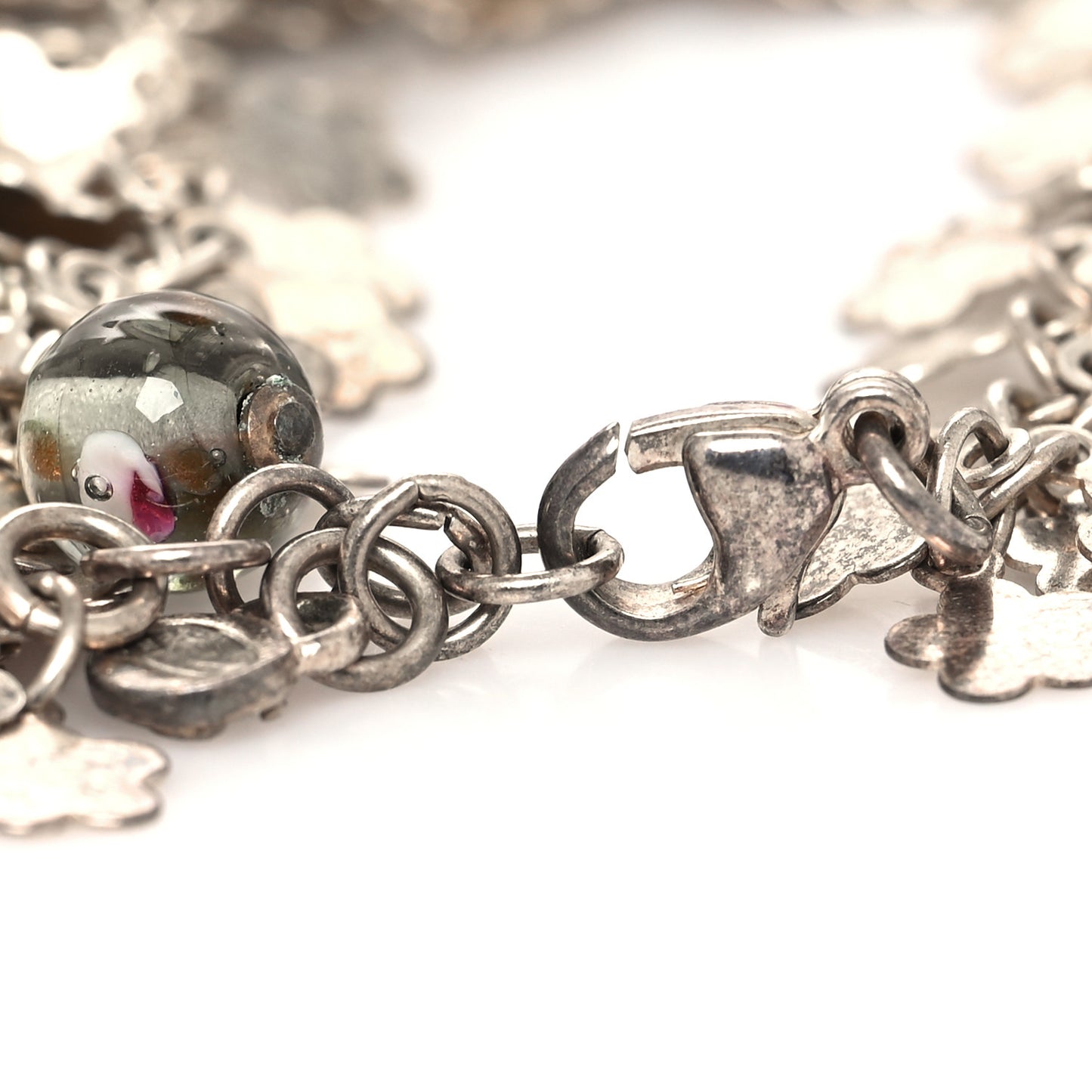 Pearl Glass Beaded CC Charm Bracelet Silver Multicolor