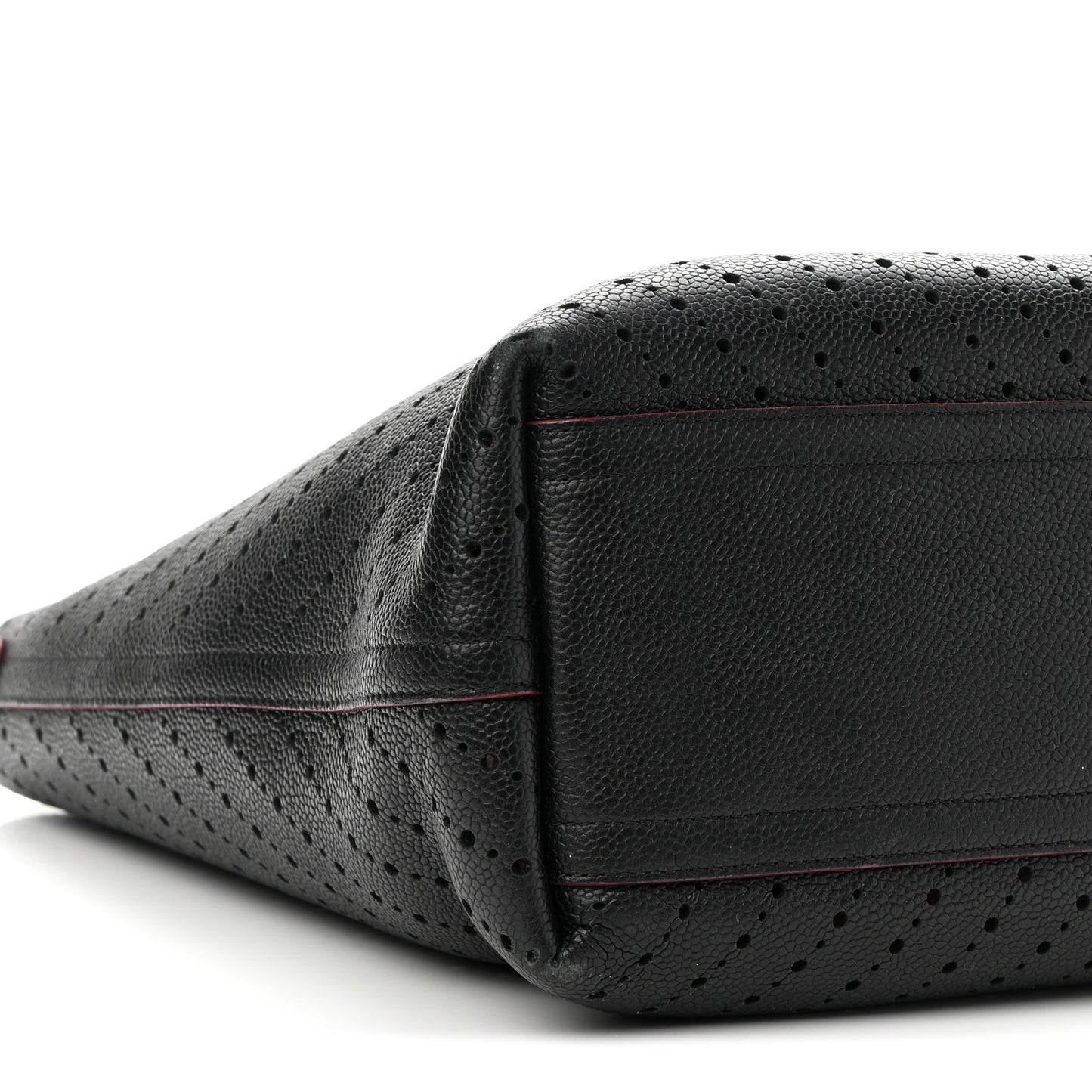 Perforated Grained Calfskin Large Shopping Tote Black