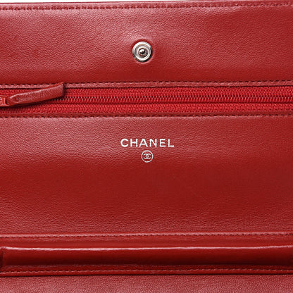 Chanel Lambskin Quilted Wallet On Chain WOC Red 8 of 13