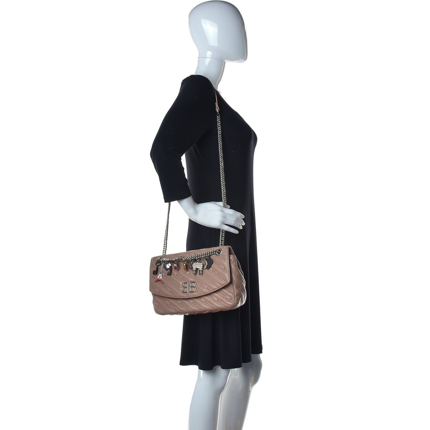 Balenciaga Calfskin BB Matelasse Logo Charms Shoulder Bag Brown 2 of 18