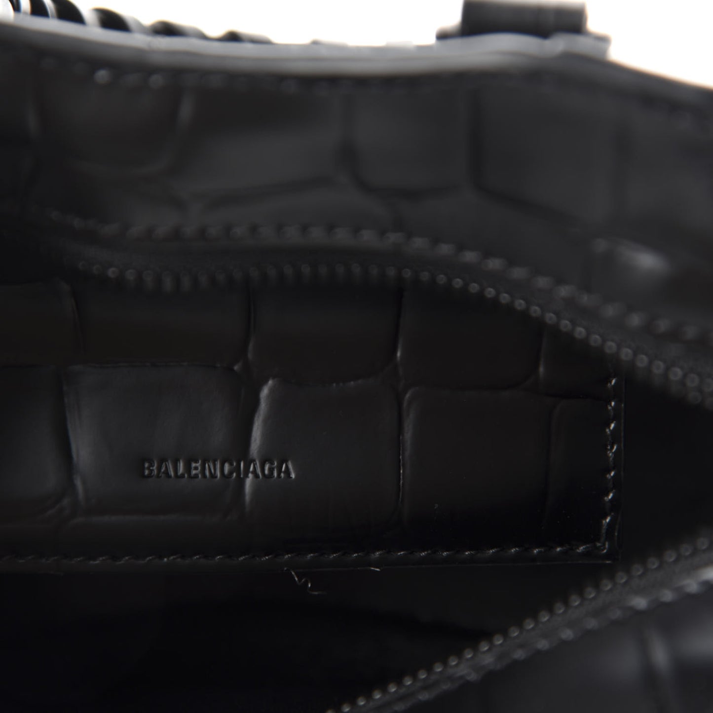 Semi Shiny Calfskin Crocodile Embossed Neo Classic Black Hardware Nano City Crossbody Black