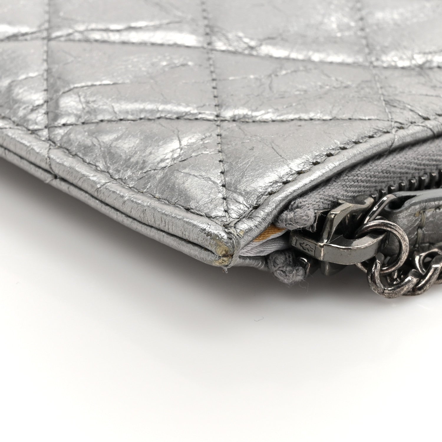 Chanel Metallic Crumpled Calfskin Quilted Large Slide Pouch Silver 12 of 13