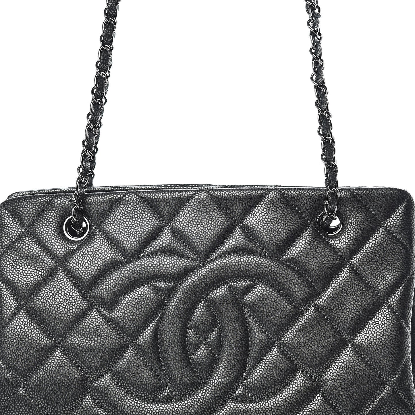 Metallic Caviar Quilted CC Tote Dark Silver