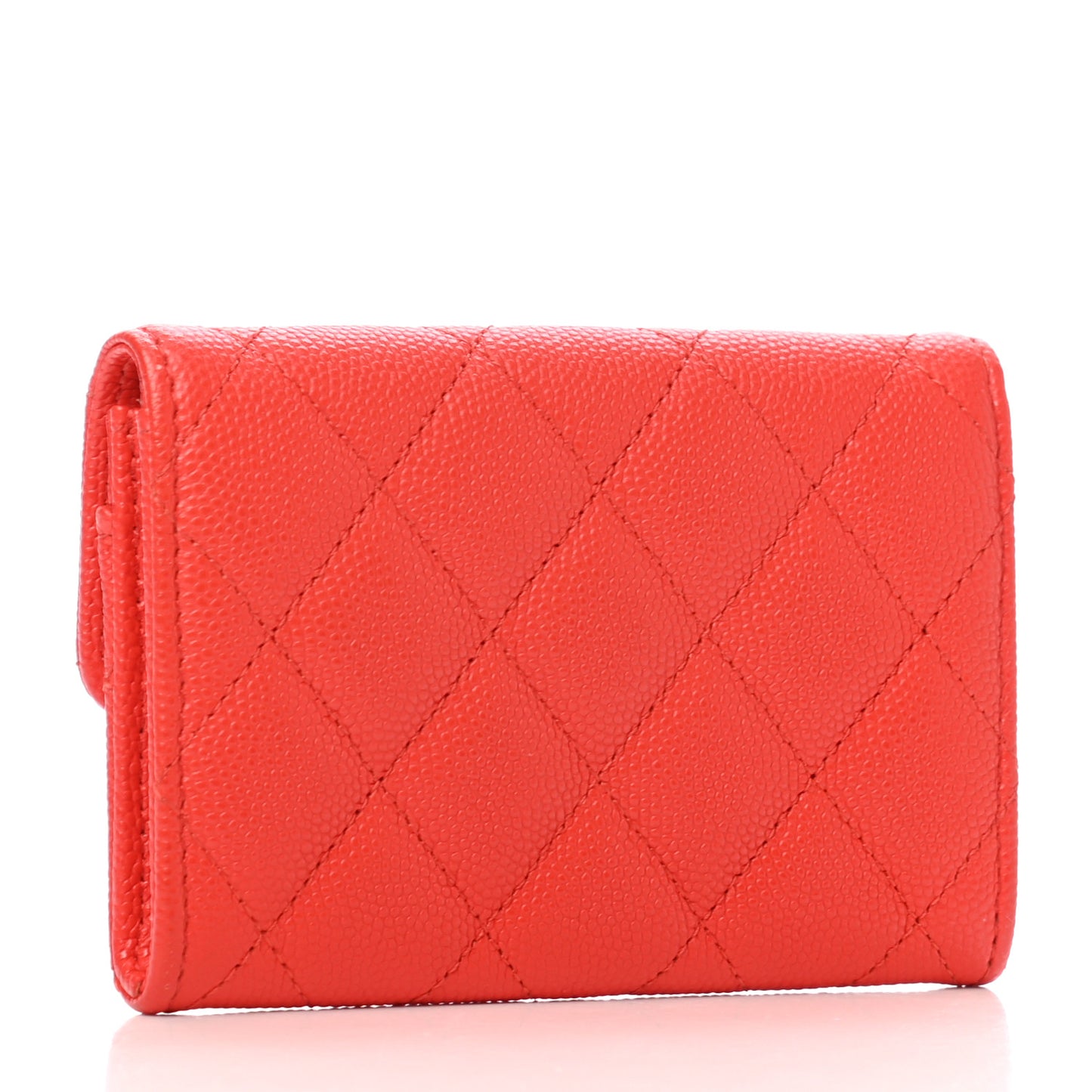 Caviar Quilted Flap Card Holder Wallet Red