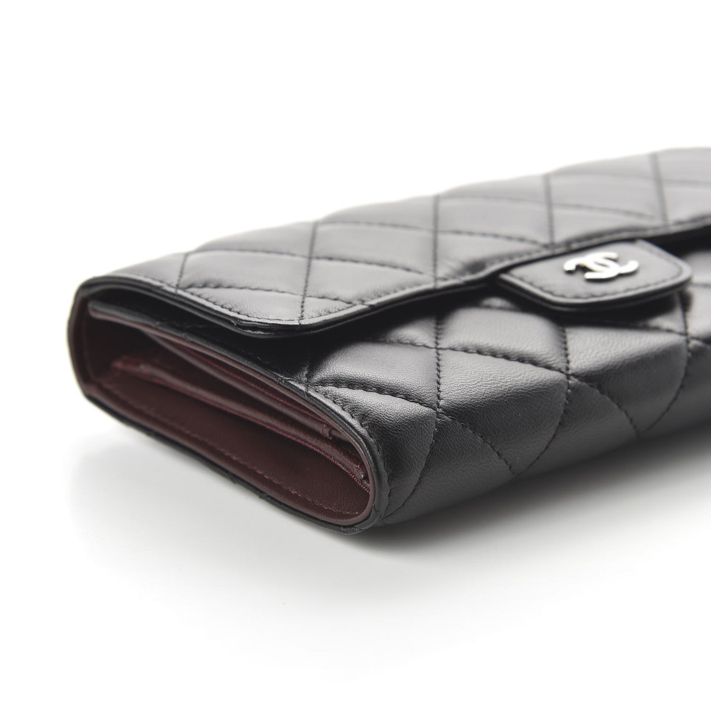 Lambskin Quilted Large Flap Wallet Black