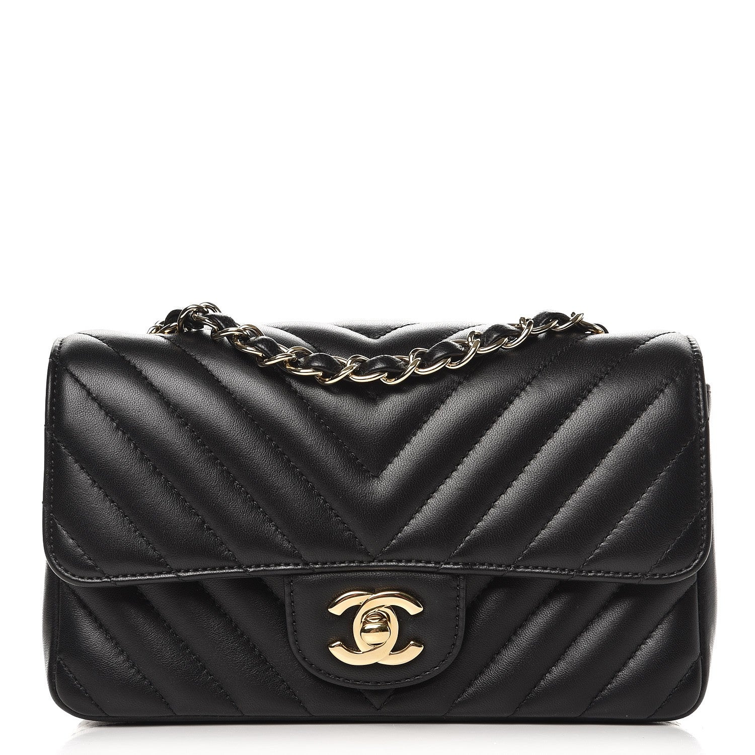 Chanel Lambskin Chevron Quilted Mini Rectangular Flap Black 1 of 8