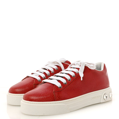 Miu Miu Crackled Goatskin Crystal Sneakers 39 Rosso 4 of 10