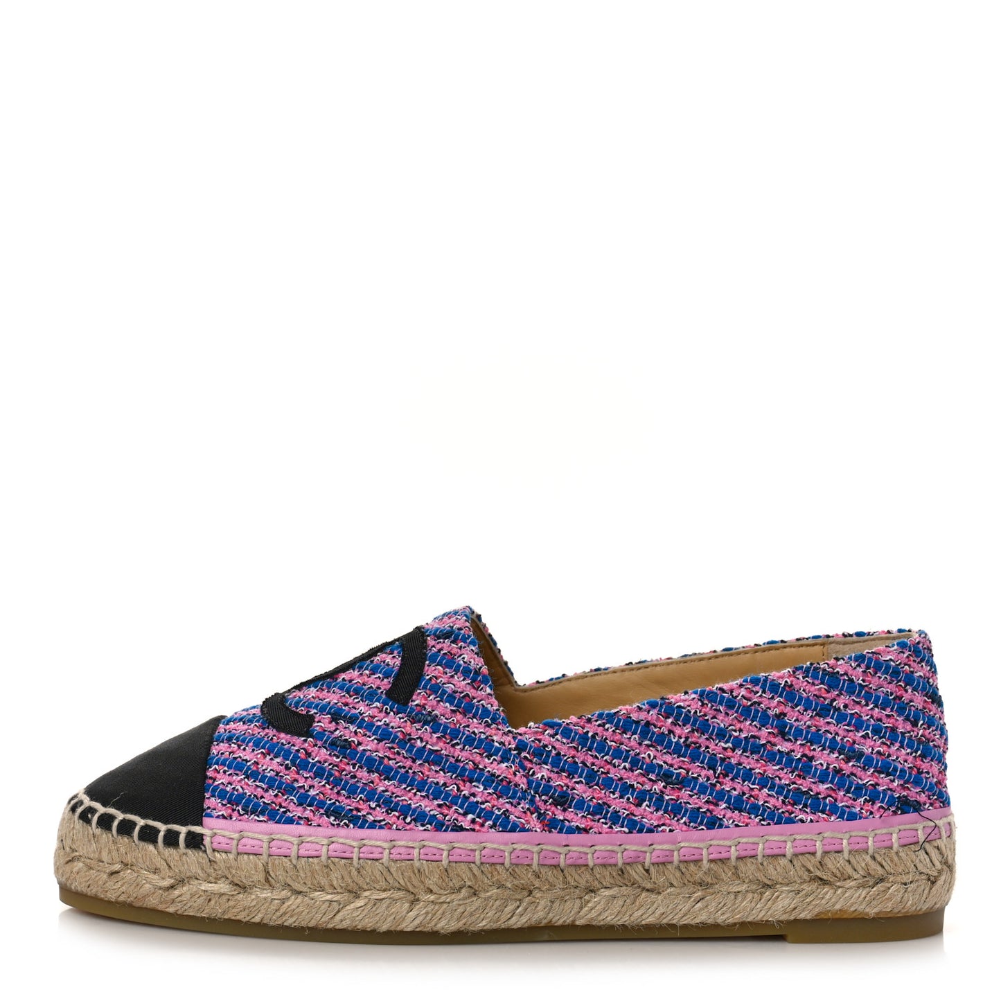 Tweed Grosgrain CC Espadrilles 38 Pink Black