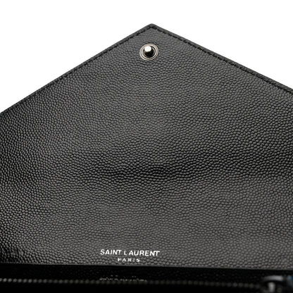 Saint Laurent Grain De Poudre Matelasse Chevron Monogram Flap Wallet Black 8 of 9