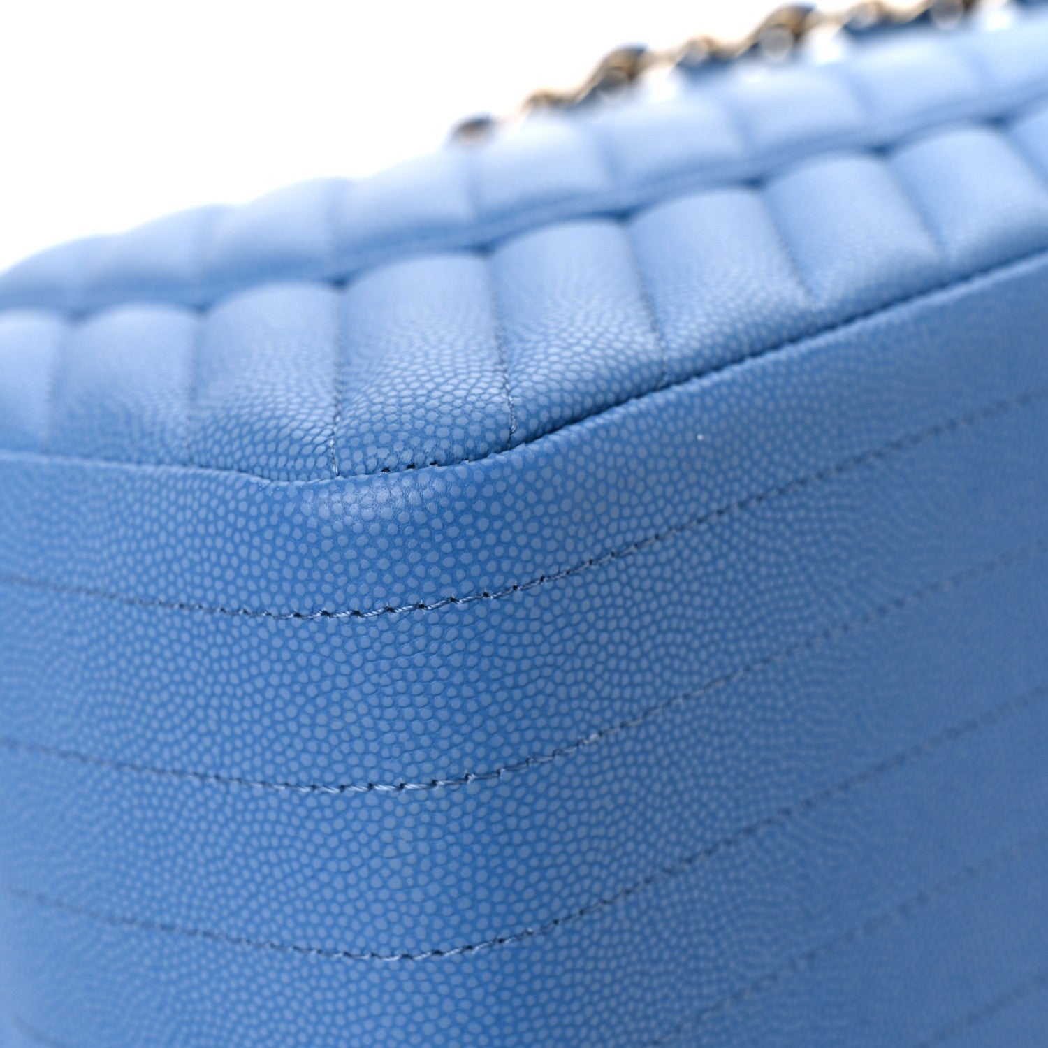 Chanel Caviar Flat Chevron Quilted Jumbo Double Flap Blue 10 of 19