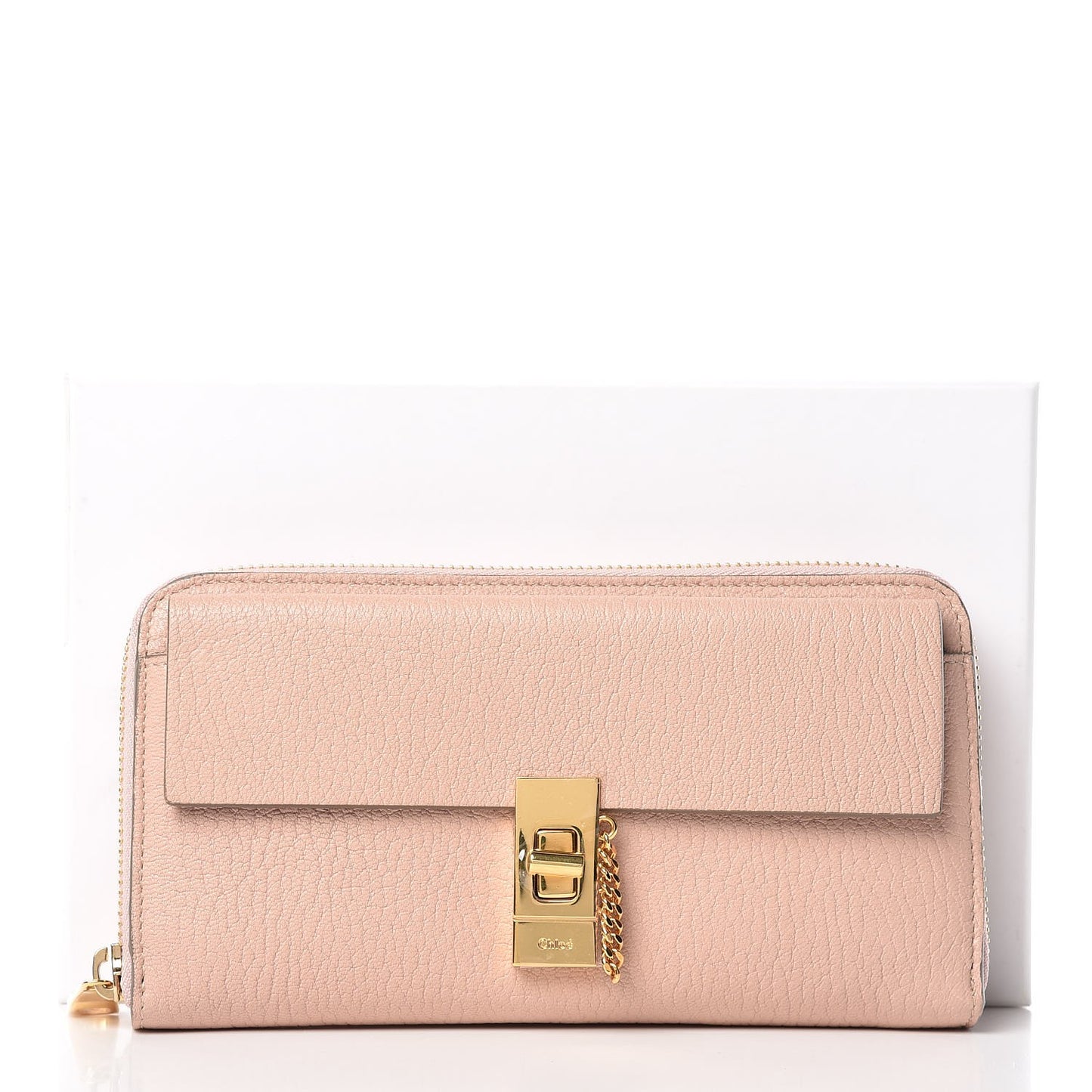 Grained Lambskin Drew Long Wallet with Flap Cement Pink