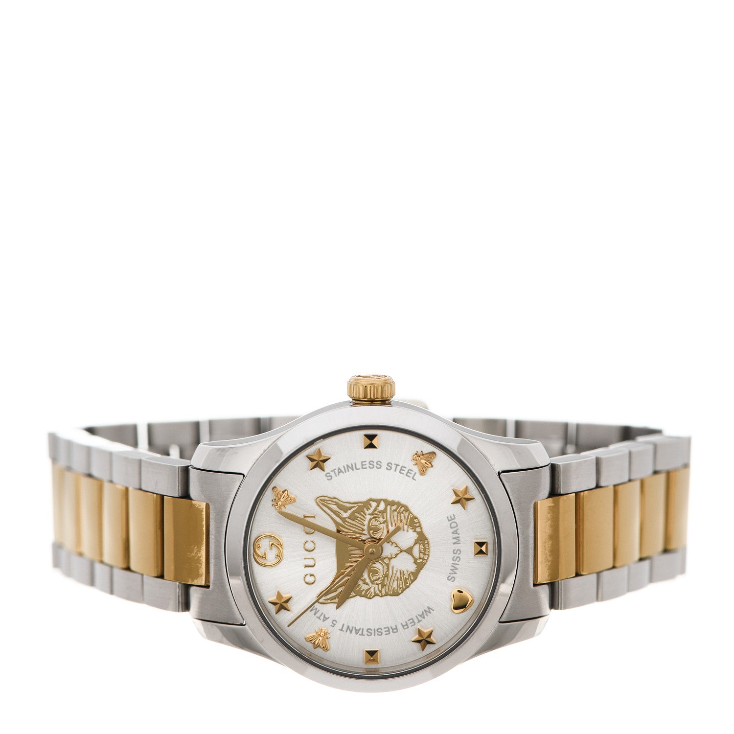 Gucci Stainless Steel 27mm G-Timeless Two Tone Cat Quartz Watch 2 of 6