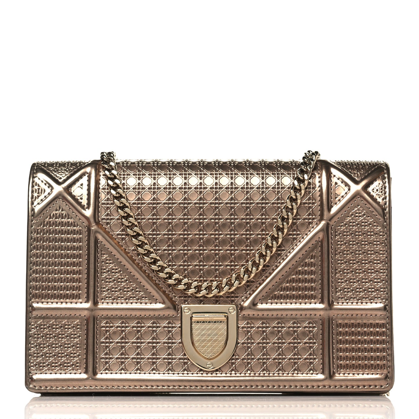 Metallic Patent Micro-Cannage Diorama Wallet on Chain Pouch Gold