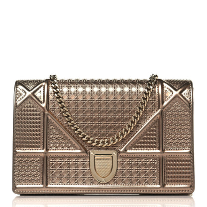Christian Dior Metallic Patent Micro-Cannage Diorama Wallet on Chain Pouch Gold 1 of 10
