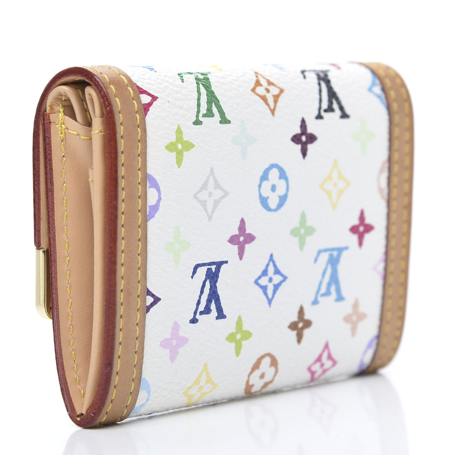 Louis Vuitton Monogram Multicolor Porte-Monnaie Plat Coin Purse White 3 of 7