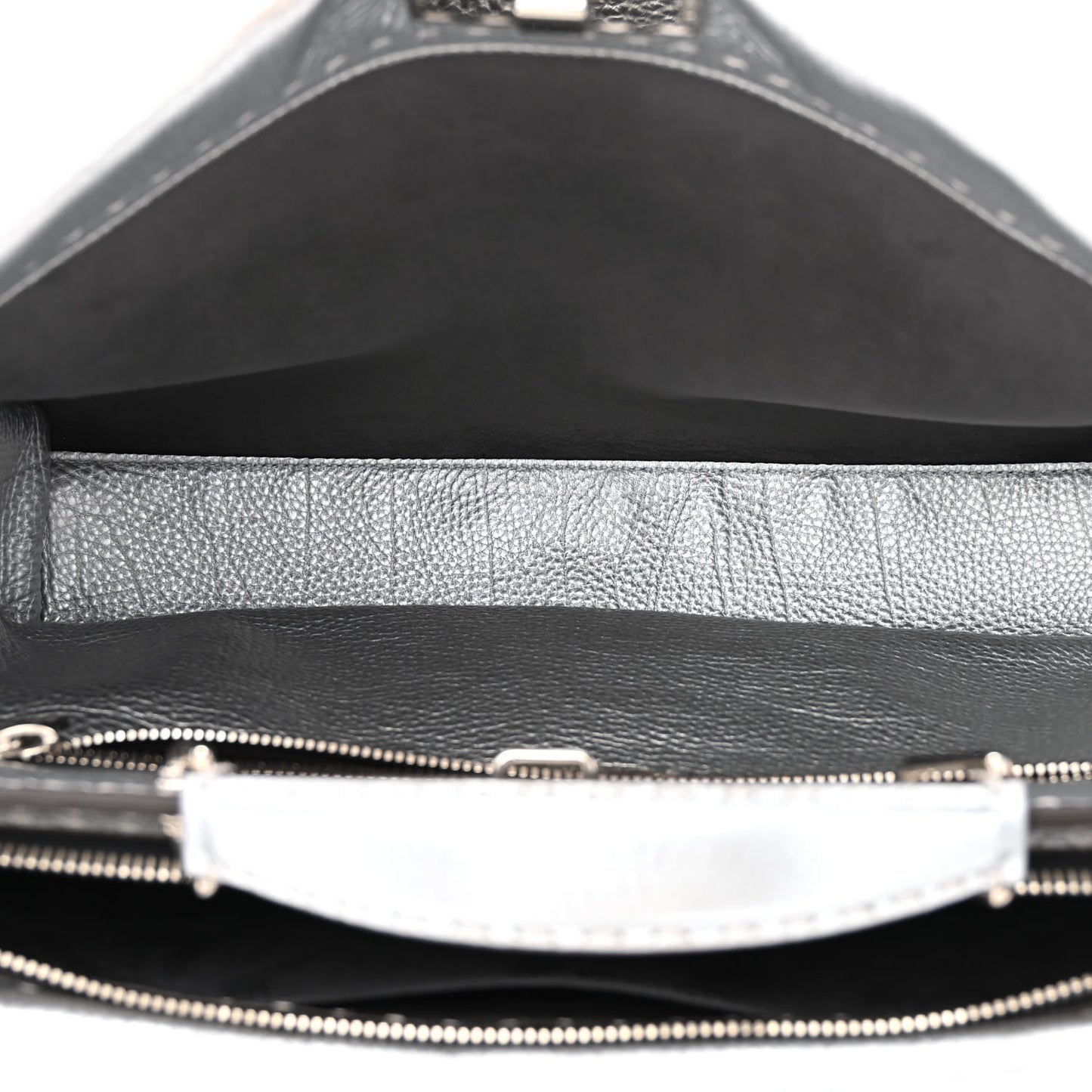 Metallic Cuoio Romano Selleria Metal Stitch Large Mens Peekaboo Iconic Essential Satchel Silver