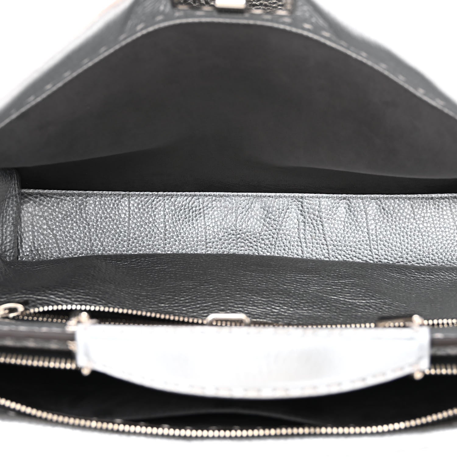 Fendi Metallic Cuoio Romano Selleria Metal Stitch Large Mens Peekaboo Iconic Essential Satchel Silver 5 of 14