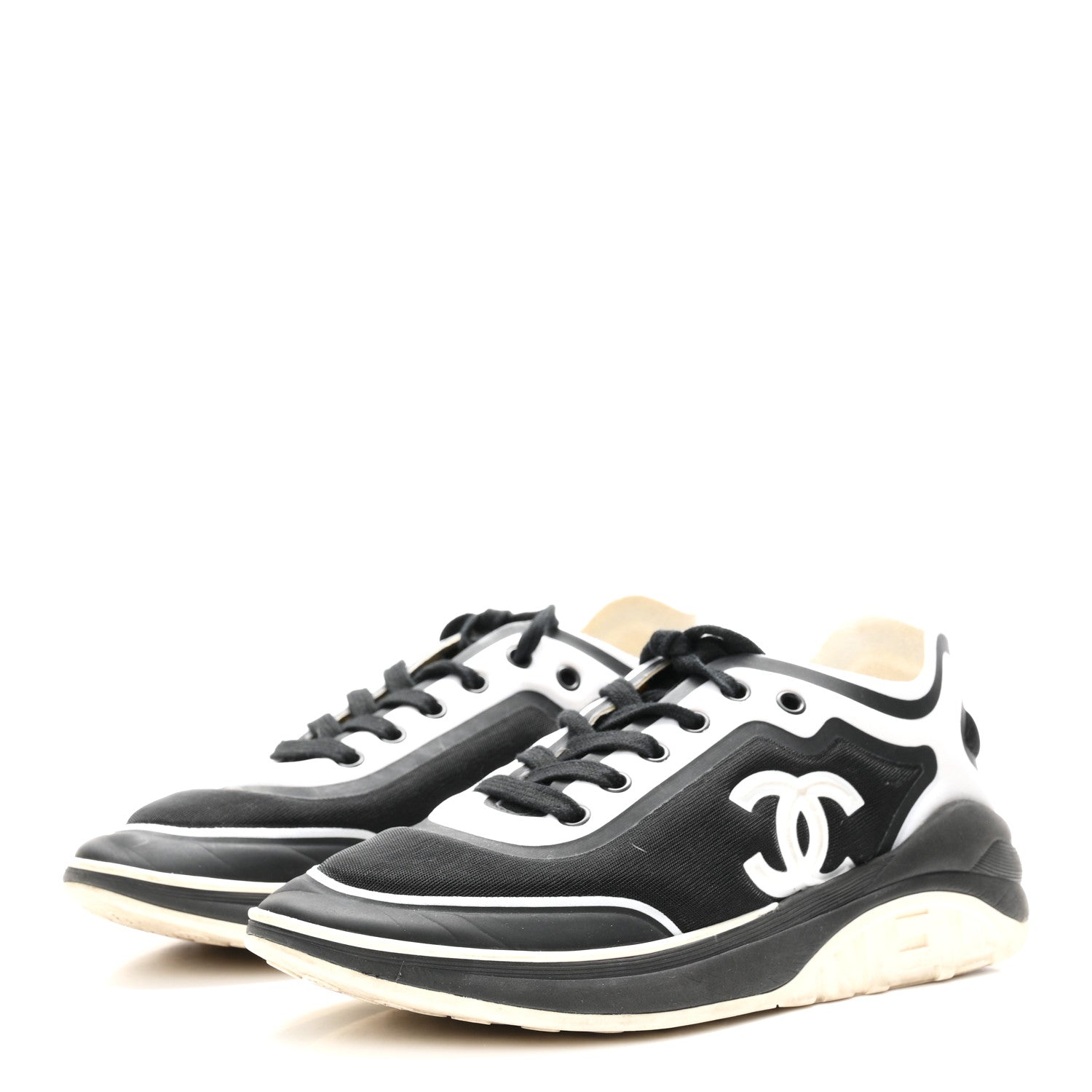Chanel Lycra CC Sneakers 38.5 Black White 4 of 9
