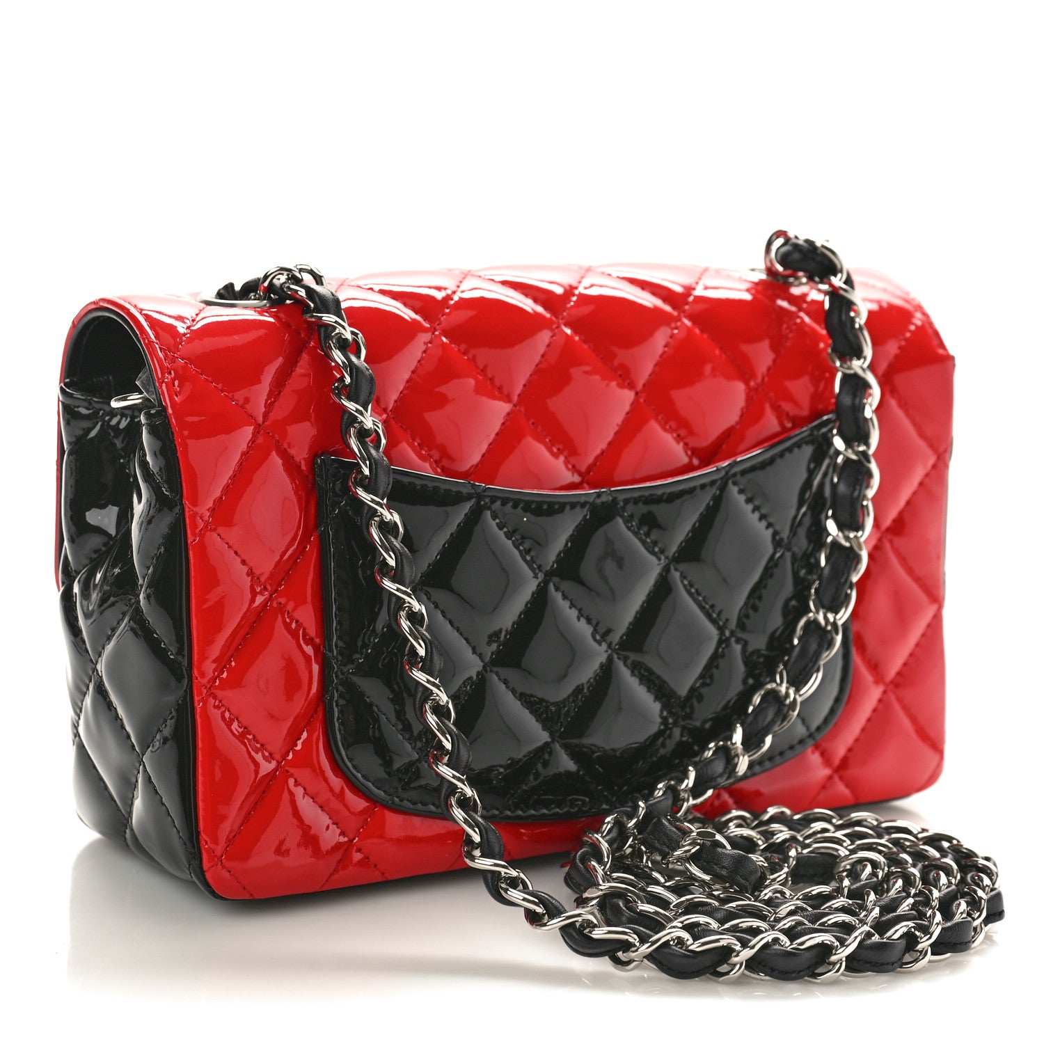 Chanel Patent Calfskin Quilted Bi-Color Mini Rectangular Flap Black Red 3 of 9
