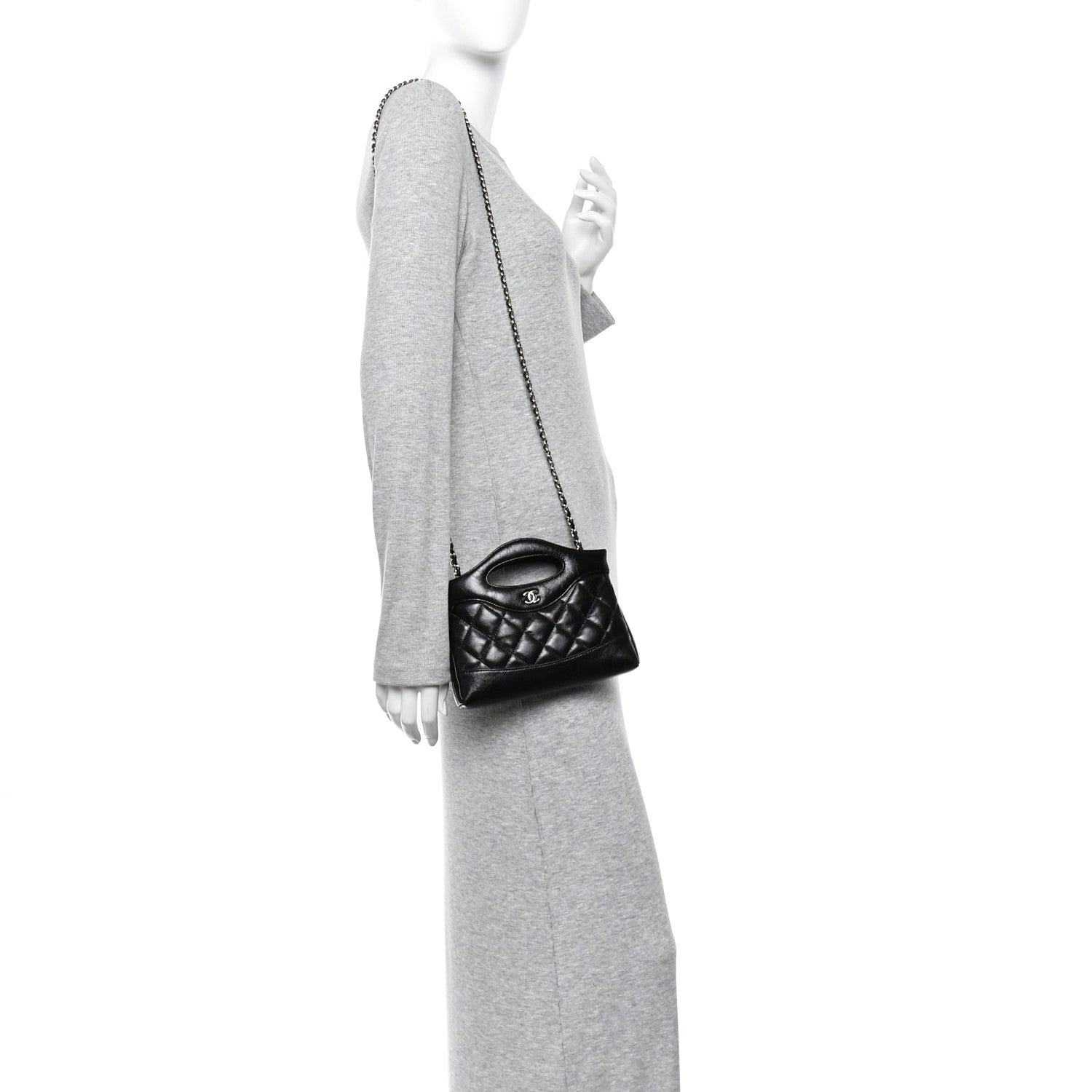 Chanel Shiny Crumpled Calfskin Quilted Nano 31 Shopping Bag Black 2 of 11