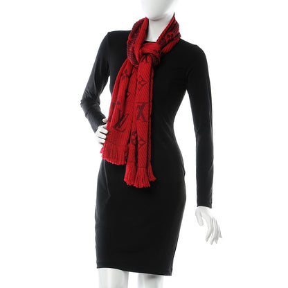 Louis Vuitton Wool Silk Logomania Scarf Rubis 2 of 4