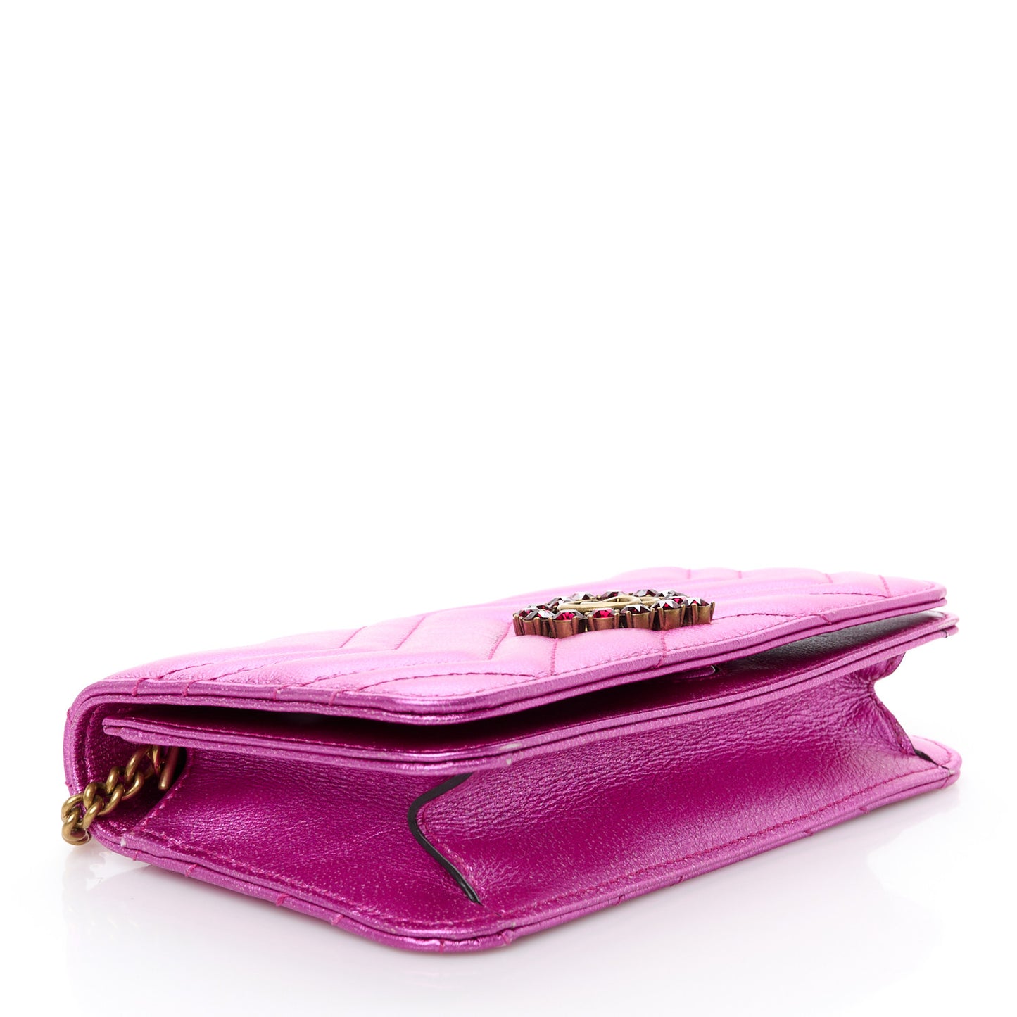 Metallic Calfskin Matelasse Crystal GG Marmont Mini Bag Fuchsia