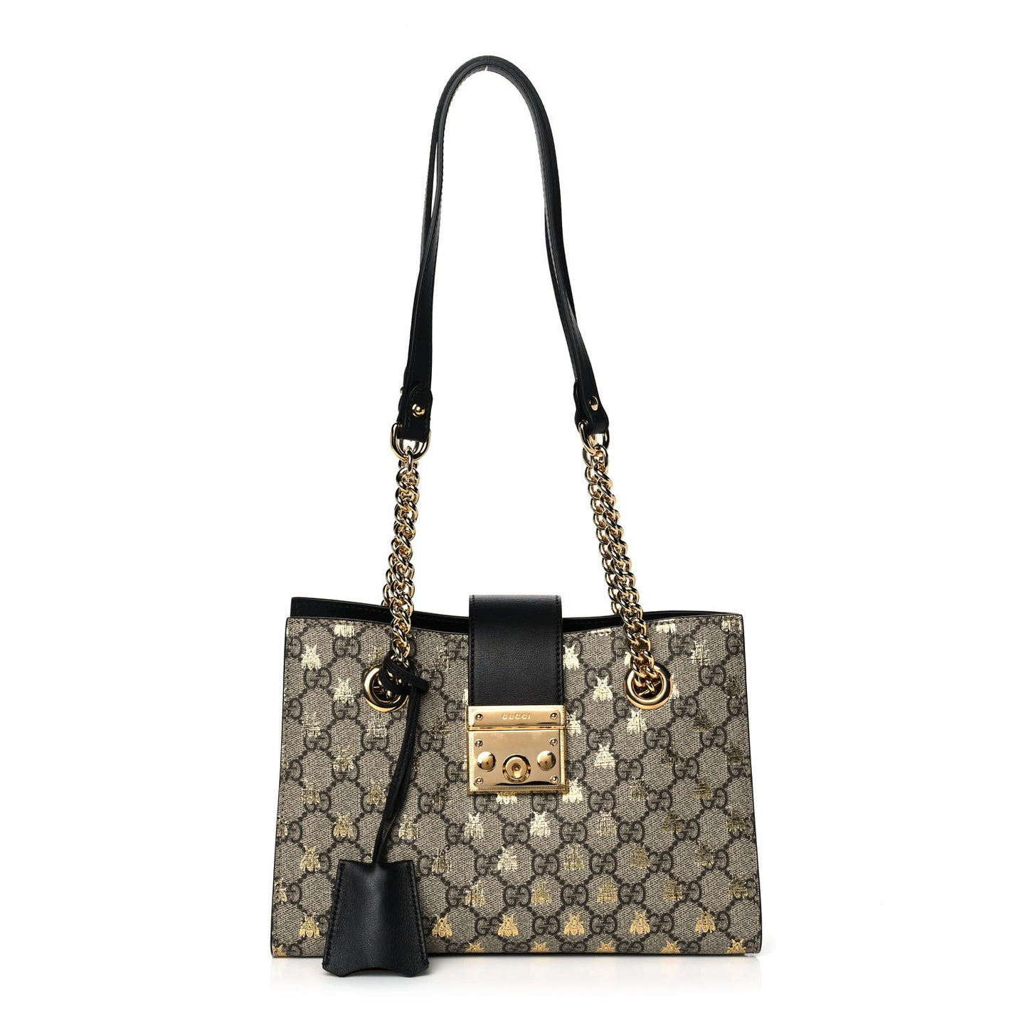 GG Supreme Monogram Bees Small Padlock Tote Beige Oro Black