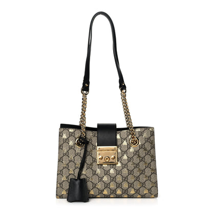 Gucci GG Supreme Monogram Bees Small Padlock Tote Beige Oro Black 1 of 11