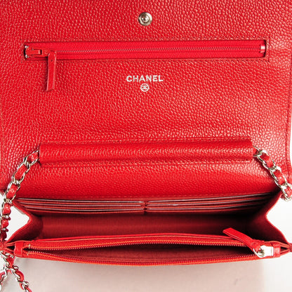 Chanel Caviar Quilted Wallet On Chain WOC Red 5 of 8
