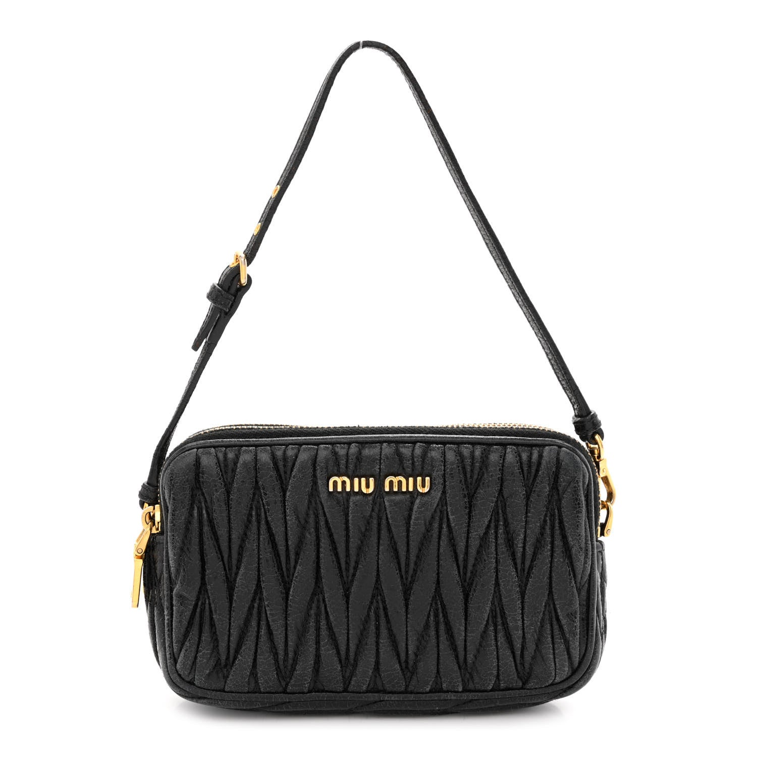 Miu Miu Nappa Matelasse Double Zip Pochette Clutch Black 1 of 12