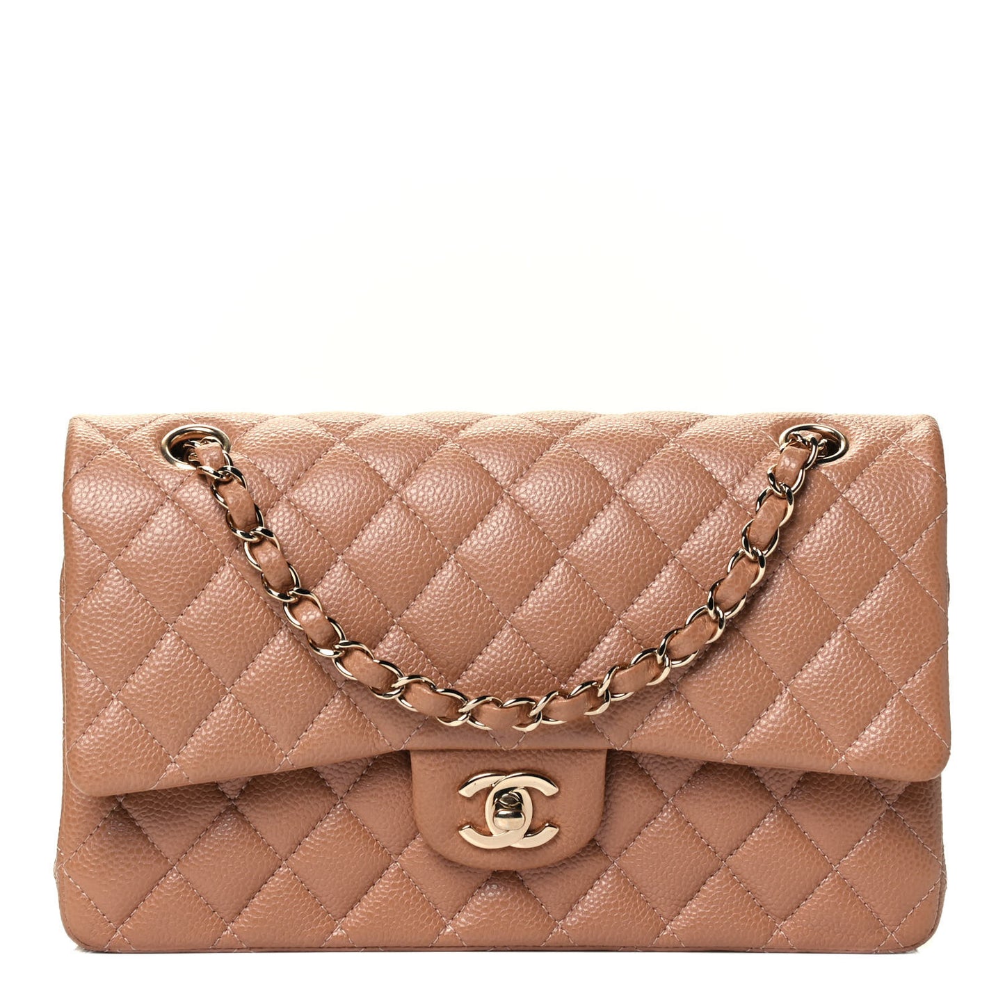 Caviar Quilted Medium Double Flap Dark Beige