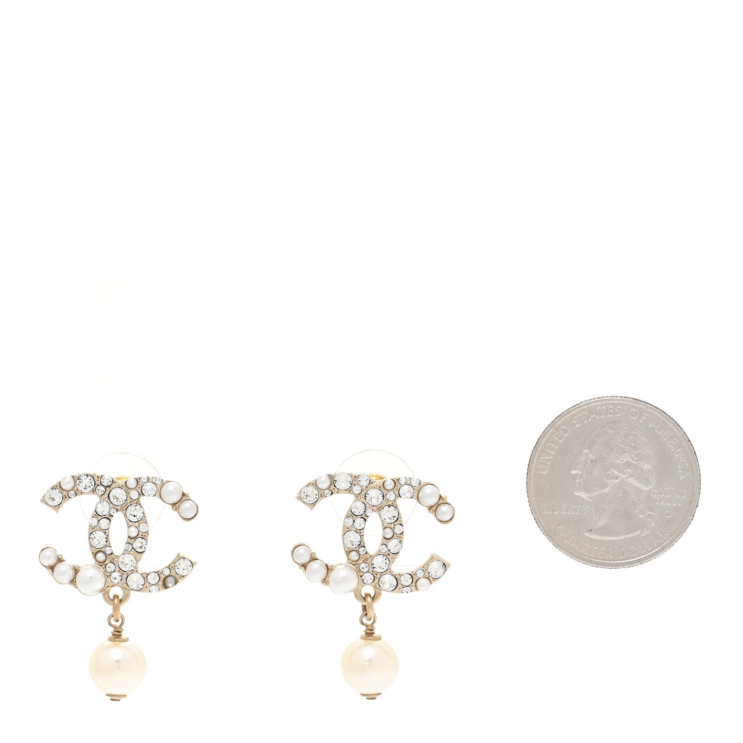 Crystal Pearl CC Drop Earrings Gold