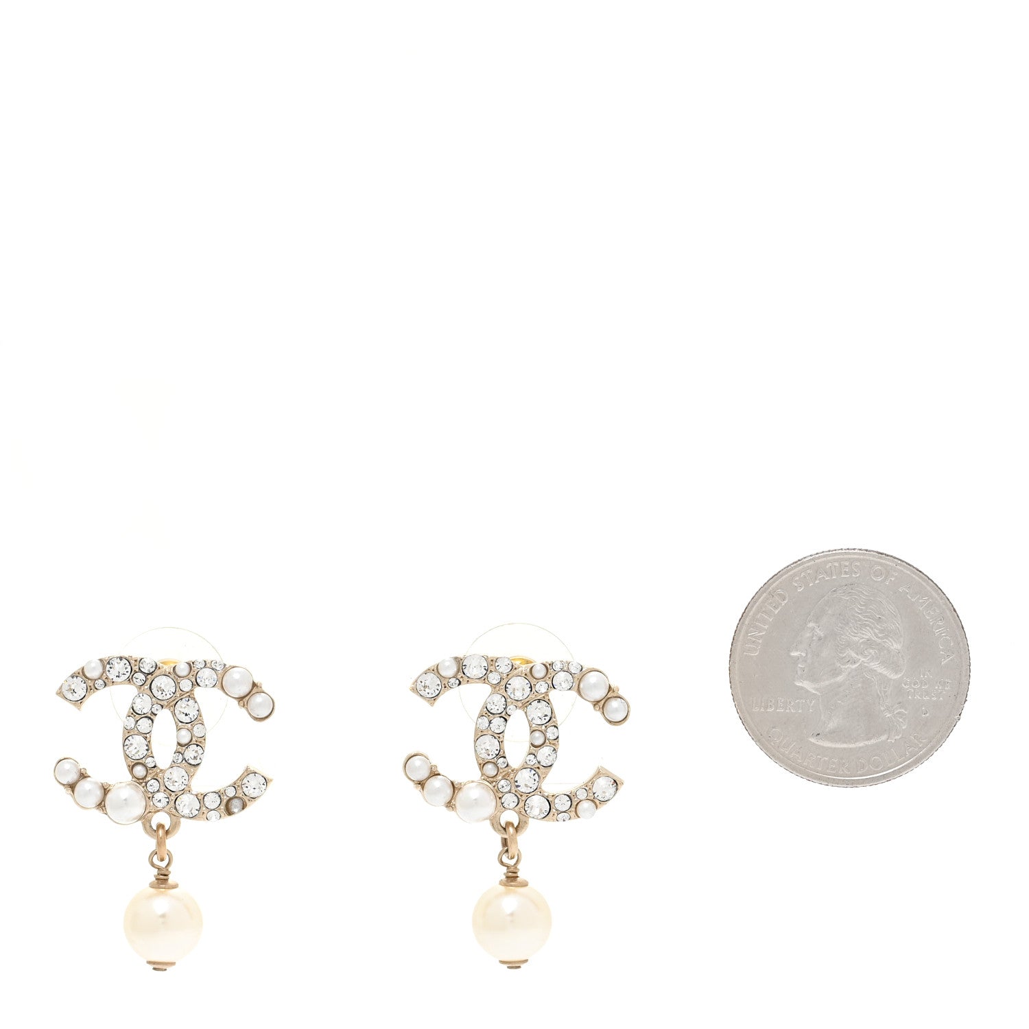Chanel Crystal Pearl CC Drop Earrings Gold 2 of 6