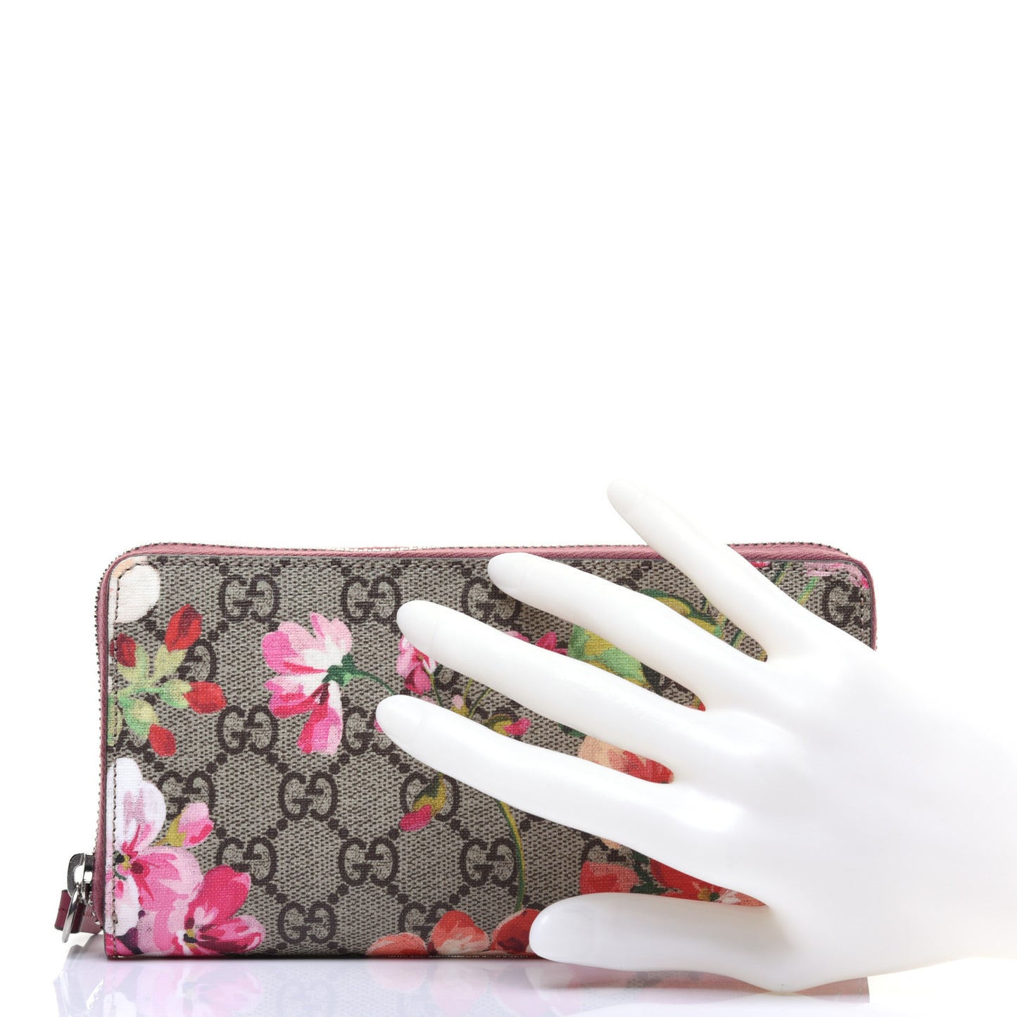 GG Supreme Monogram Blooms Zip Around Wallet Beige Multicolor Dry Rose