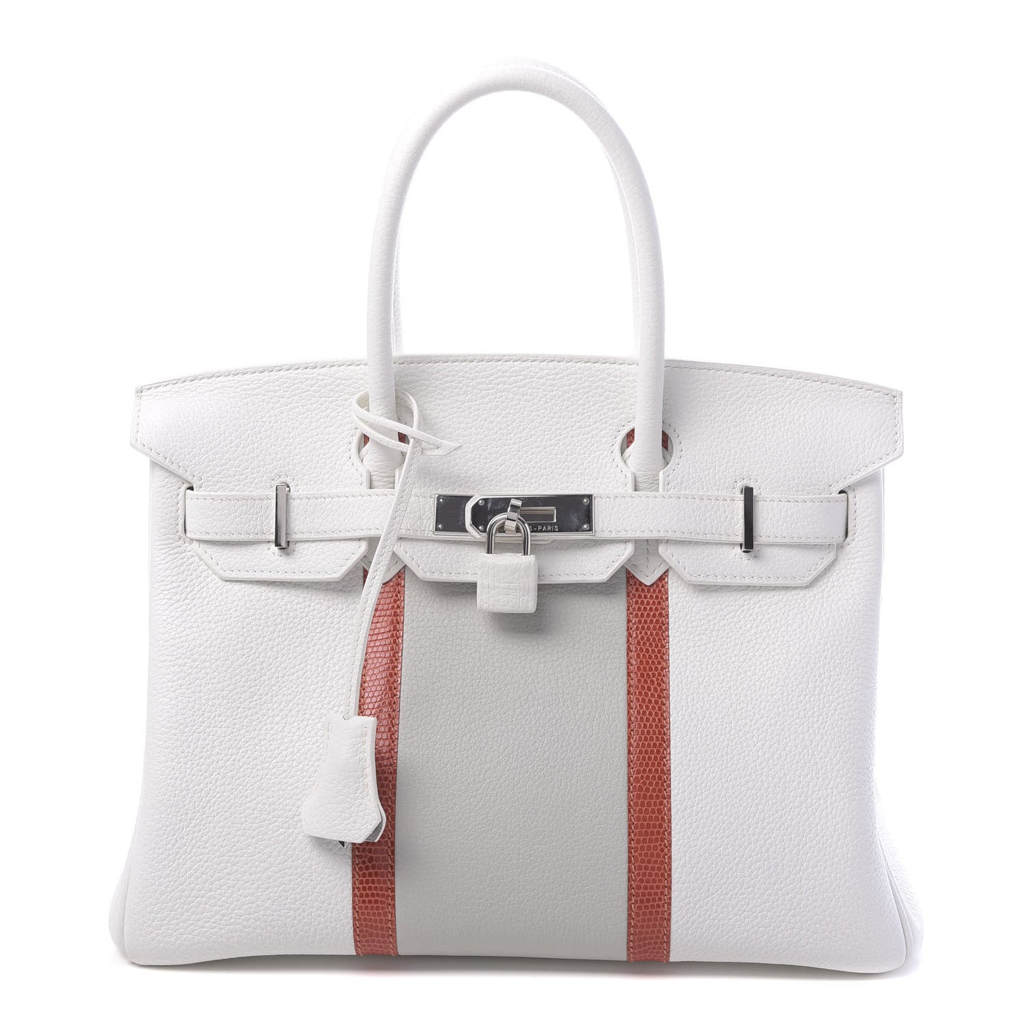 Taurillon Clemence Lizard Club Birkin 30 Blanc Gris Perle Sanguine