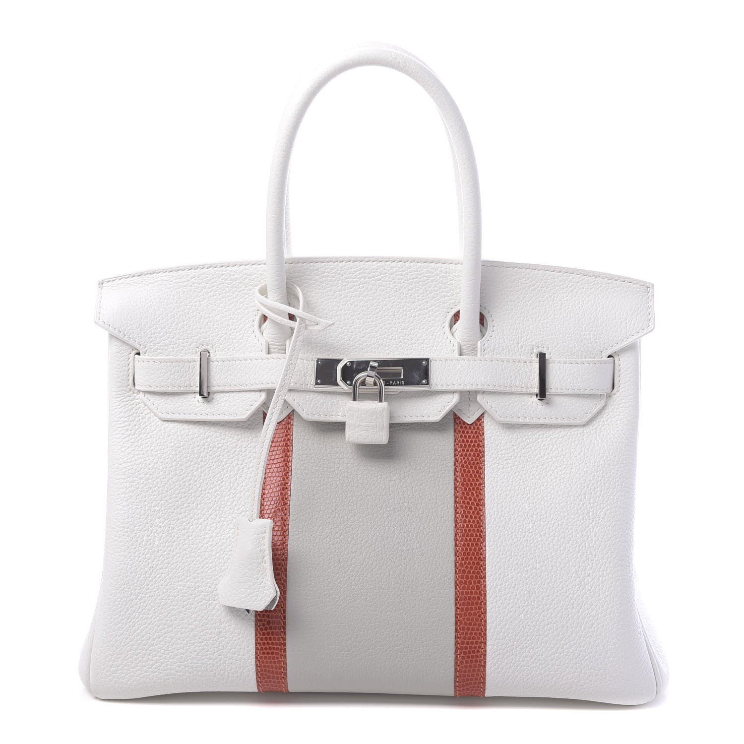 Hermes Taurillon Clemence Lizard Club Birkin 30 Blanc Gris Perle Sanguine 1 of 10