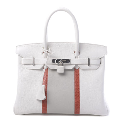 Hermes Taurillon Clemence Lizard Club Birkin 30 Blanc Gris Perle Sanguine 1 of 10