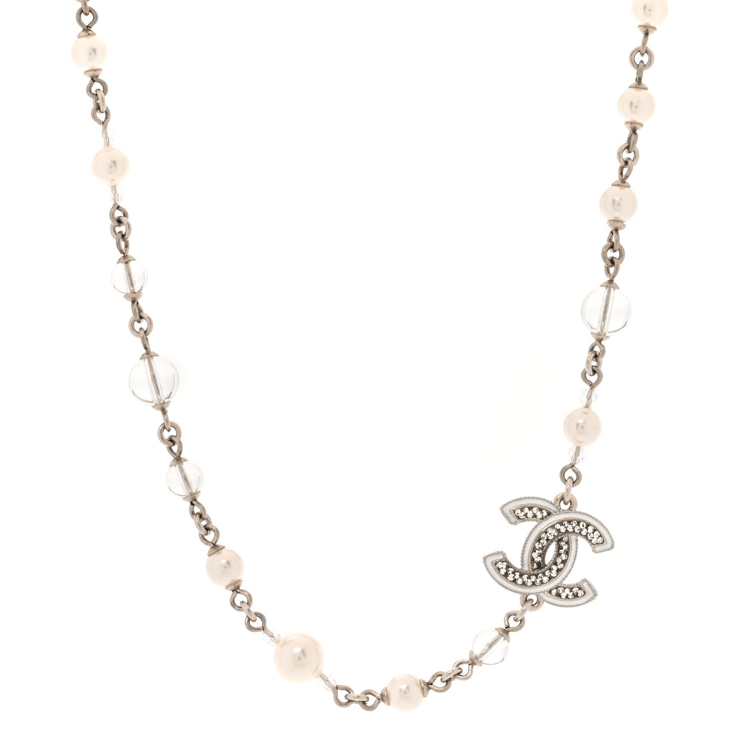 Chanel Pearl Resin Glitter CC Necklace Silver 1 of 5