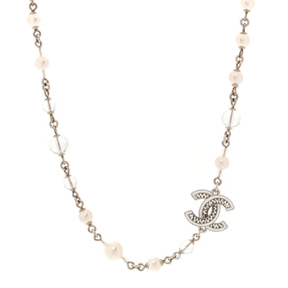 Chanel Pearl Resin Glitter CC Necklace Silver 1 of 5