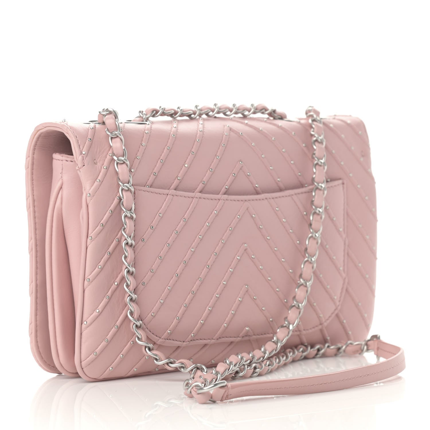 Chanel Calfskin Studded Chevron Quilted Flap Pink 3 of 13
