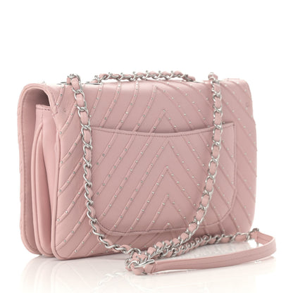 Chanel Calfskin Studded Chevron Quilted Flap Pink 3 of 13