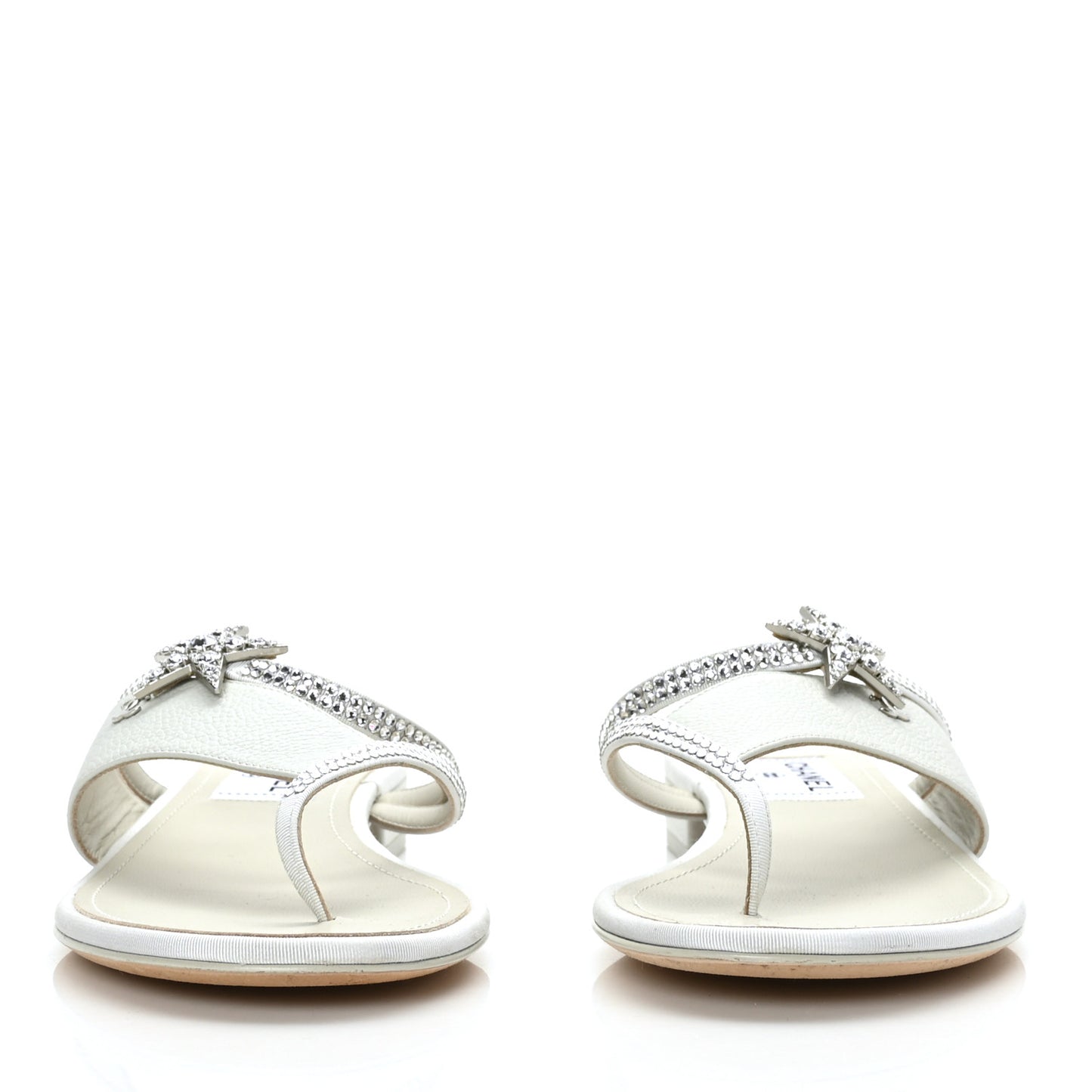 Grained Calfskin Strass CC Thong Sandals 37 Light Gray