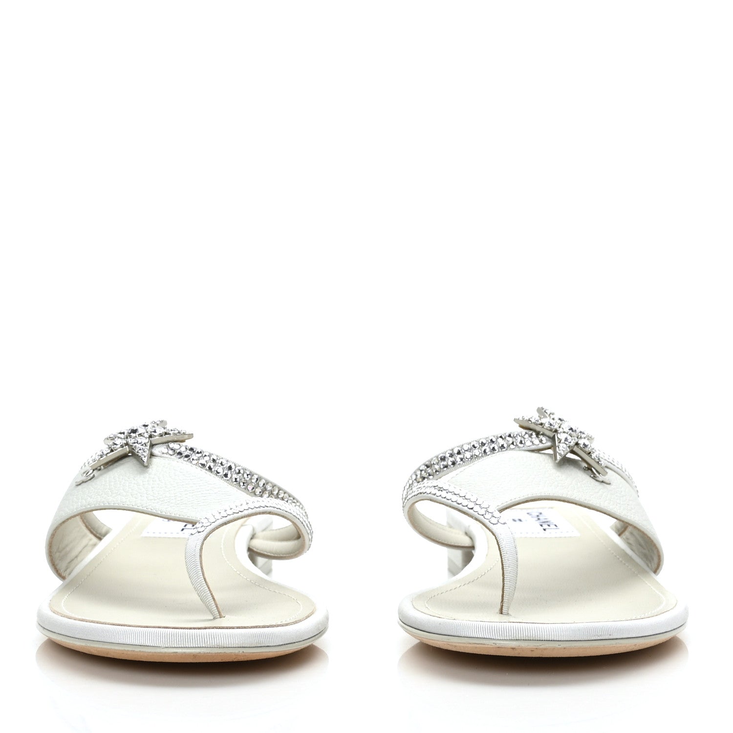 Chanel Grained Calfskin Strass CC Thong Sandals 37 Light Gray 2 of 8